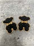 Exclusive, BLACK "Bear" Tufted w/Gold Bow Charm, 1-pc Flatback Charm for CR O CS, Phone Cases, Sunglasses, Decor, and More! Size 2"