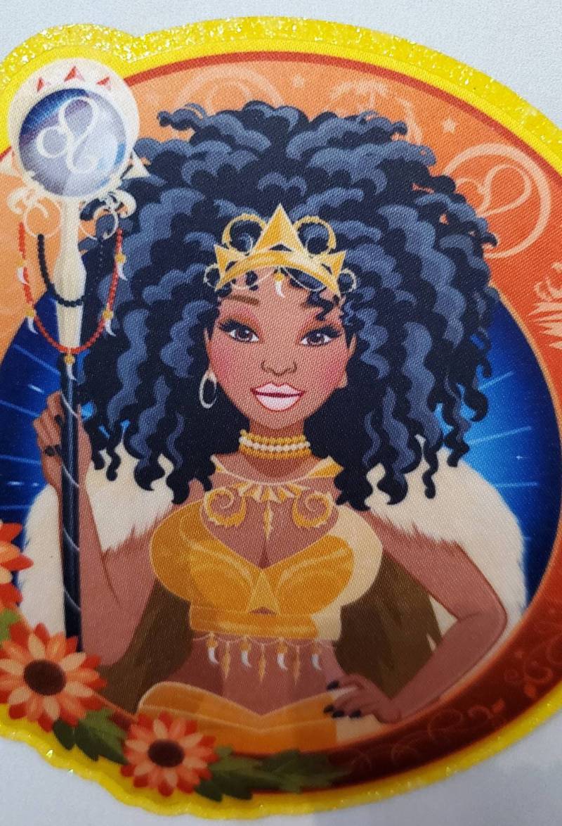 Exclusive, Melanated "Leo" w/YELLOW Glitter, Vibrant, Iron-On Patch|Astrology Applique|Cool Patch|DIY Patch for Denim & Accessories,1-pc