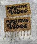 New, Gold "POSITIVE VIBES" Blinged Out, Dripping Rhinestone Patch w/ Adhesive, Bling Applique, Size 4" Czech Rhinestones, DIY Applique