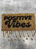 New, Gold "POSITIVE VIBES" Blinged Out, Dripping Rhinestone Patch w/ Adhesive, Bling Applique, Size 4" Czech Rhinestones, DIY Applique