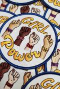 Exclusive: "Girl Power Fist" Female Empowerment Patch, Feminist Fist Patch, All Skintones Colorful Iron-on Patch; DIY Patch, Size 3", 1-pc