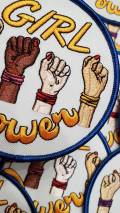 Exclusive: "Girl Power Fist" Female Empowerment Patch, Feminist Fist Patch, All Skintones Colorful Iron-on Patch; DIY Patch, Size 3", 1-pc