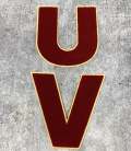 Large 6" Varsity Letter, BURGUNDY/BEIGE,Chenille & w/Felt Letters, 1-pc, Choose Your Letter, A to Z Patch, Iron-on or Sew