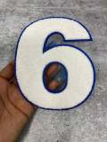 Numbers: 6" Large "White/Blue" Varsity Patches, Chenille w/Felt Letters, 1-pc, Choose Your Letter, 0 to 9 Patch, Iron-on, Jacket Patch