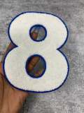 Numbers: 6" Large "White/Blue" Varsity Patches, Chenille w/Felt Letters, 1-pc, Choose Your Letter, 0 to 9 Patch, Iron-on, Jacket Patch