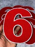 Numbers: 6" Large "RED/WHITE" Varsity Patches, Chenille w/Felt Letters, 1-pc, Choose Your Letter, 0 to 9 Patch, Iron-on, Jacket Patch