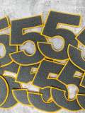 Numbers: 6" Large "Gray/Gold" Varsity Patches, Chenille w/Felt Letters, 1-pc, Choose Your Letter, 0 to 9 Patch, Iron-on, Jacket Patch