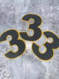 Numbers: 6" Large "Gray/Gold" Varsity Patches, Chenille w/Felt Letters, 1-pc, Choose Your Letter, 0 to 9 Patch, Iron-on, Jacket Patch