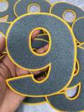 Numbers: 6" Large "Gray/Gold" Varsity Patches, Chenille w/Felt Letters, 1-pc, Choose Your Letter, 0 to 9 Patch, Iron-on, Jacket Patch
