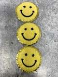 New: Yellow, Chenille "Smile Patch" w/ Gold Glitter, Size 2.5", Smiley Face Patch with Iron-on Backing, Fuzzy Happy Face Applique, Fun Patch
