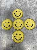 New: Yellow, Chenille "Smile Patch" w/ Gold Glitter, Size 2.5", Smiley Face Patch with Iron-on Backing, Fuzzy Happy Face Applique, Fun Patch