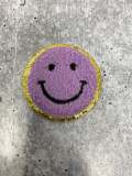 New: Purple, Chenille "Smile Patch" w/ Gold Glitter, Size 2.5", Smiley Face Patch with Iron-on Backing, Fuzzy Happy Face Applique, Fun Patch