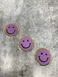 New: Purple, Chenille "Smile Patch" w/ Gold Glitter, Size 2.5", Smiley Face Patch with Iron-on Backing, Fuzzy Happy Face Applique, Fun Patch
