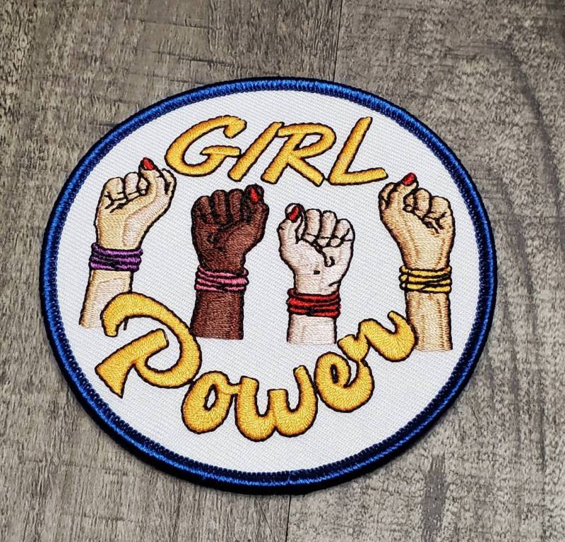 Exclusive: "Girl Power Fist" Female Empowerment Patch, Feminist Fist Patch, All Skintones Colorful Iron-on Patch; DIY Patch, Size 3", 1-pc
