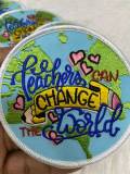 Teacher's Appreciation Gift - Iron-on Embroidery Patch for Teacher's - "Teacher's Can Change the World" Size 3" Circular Applique for Denim