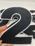 Numbers: 6" Large "White/Black" Varsity Patches, Chenille w/Felt Letters, 1-pc, Choose Your Letter, 0 to 9 Patch, Iron-on, Jacket Patch
