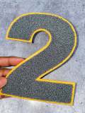 Numbers: 6" Large "Gray/Gold" Varsity Patches, Chenille w/Felt Letters, 1-pc, Choose Your Letter, 0 to 9 Patch, Iron-on, Jacket Patch