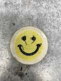 New: Yellow, Chenille "Smile Patch" w/ Gold Glitter, Size 2.5", Smiley Face Patch with Iron-on Backing, Fuzzy Happy Face Applique, Fun Patch