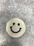 New: White, Chenille "Smile Patch" w/ Gold Glitter, Size 2.5", Smiley Face Patch with Iron-on Backing, Fuzzy Happy Face Applique, Fun Patch