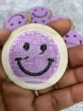 New: Purple, Chenille "Smile Patch" w/ Gold Glitter, Size 2.5", Smiley Face Patch with Iron-on Backing, Fuzzy Happy Face Applique, Fun Patch
