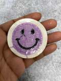 New: Purple, Chenille "Smile Patch" w/ Gold Glitter, Size 2.5", Smiley Face Patch with Iron-on Backing, Fuzzy Happy Face Applique, Fun Patch