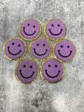New: Purple, Chenille "Smile Patch" w/ Gold Glitter, Size 2.5", Smiley Face Patch with Iron-on Backing, Fuzzy Happy Face Applique, Fun Patch