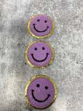 New: Purple, Chenille "Smile Patch" w/ Gold Glitter, Size 2.5", Smiley Face Patch with Iron-on Backing, Fuzzy Happy Face Applique, Fun Patch