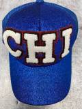 New, Exclusive Chenille "CHI" Blue/Red/White Messy Bun/Ponytail Hat, Glitter Hat, Sparkling Bad Hair Day Hat, Gift for Her, Fashionable Hat