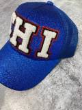 New, Exclusive Chenille "CHI" Blue/Red/White Messy Bun/Ponytail Hat, Glitter Hat, Sparkling Bad Hair Day Hat, Gift for Her, Fashionable Hat
