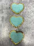 New: Aqua Blue, 1-pc, Chenille "Heart Patch" w/Gold Glitter, Size 2.5", Love Patch w/ Iron-on Backing, Fuzzy Applique, Iron-on Patch
