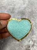New: Aqua Blue, 1-pc, Chenille "Heart Patch" w/Gold Glitter, Size 2.5", Love Patch w/ Iron-on Backing, Fuzzy Applique, Iron-on Patch