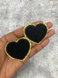 New: Black, 1-pc Chenille "Heart Patch" w/Gold Glitter, Size 2.5", Love Patch w/ Iron-on Backing, Fuzzy Iron-on Patch for Girls, Small Patch