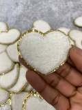 New: White, Chenille 1-pc "Heart Patch" w/ Gold Glitter, Size 2.5", Love Patch with Iron-on Backing, Fuzzy Applique, Iron-on Patch for Girls