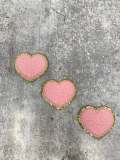 New: Light Pink, 1-pc, Chenille "Heart" Patch w/ Gold Glitter, Size 2.5", Love Badge, Heart Patch with Iron-on Backing, Fuzzy Applique, DIY