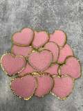 New: Light Pink, 1-pc, Chenille "Heart" Patch w/ Gold Glitter, Size 2.5", Love Badge, Heart Patch with Iron-on Backing, Fuzzy Applique, DIY