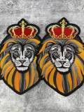 Exclusive: 1-pc "Royal Lion w/Red Crown" 100% Embroidered Iron on Patch, DIY Applique, Large Patch, Size 9", Gifts for Him, Jacket Patch