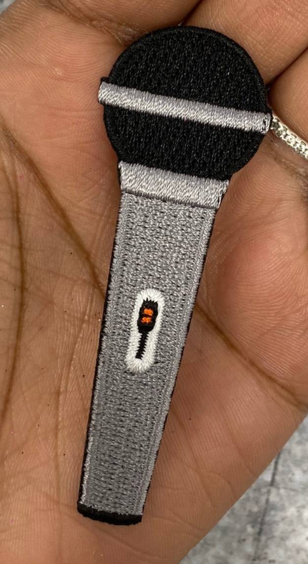 Nostalgic 1-pc "Micropho" Applique, Vintage Iron on Patch, Music Lover Patch, Embroidered Patch, DIY Patch, Size 3", Mic Patch