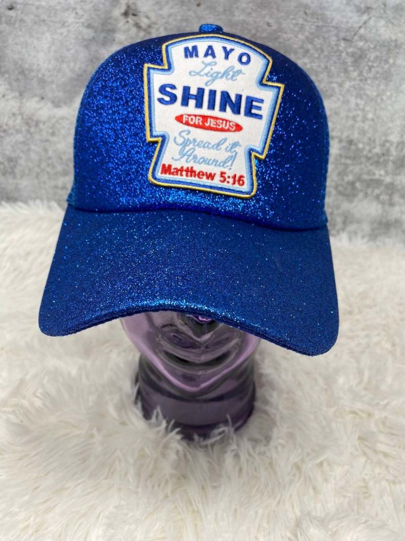 New, Blue, "Mayo Light Shine" Messy Bun/Ponytail Hat, Glitter Hat, Bad Hair Day Hat, Gift for Her, Fashion Hat, Inspirational Gifts for Her