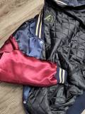 Limited Edition: Satin Navy Blue|Burgundy|Beige Varsity Jacket with Ribbed Cuffs, Interior Zipper, Fashionable Jacket, Starter Sports Jacket