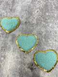 New: Aqua Blue, 1-pc, Chenille "Heart Patch" w/Gold Glitter, Size 2.5", Love Patch w/ Iron-on Backing, Fuzzy Applique, Iron-on Patch