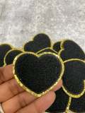 New: Black, 1-pc Chenille "Heart Patch" w/Gold Glitter, Size 2.5", Love Patch w/ Iron-on Backing, Fuzzy Iron-on Patch for Girls, Small Patch