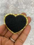 New: Black, 1-pc Chenille "Heart Patch" w/Gold Glitter, Size 2.5", Love Patch w/ Iron-on Backing, Fuzzy Iron-on Patch for Girls, Small Patch