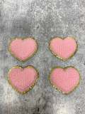 New: Light Pink, 1-pc, Chenille "Heart" Patch w/ Gold Glitter, Size 2.5", Love Badge, Heart Patch with Iron-on Backing, Fuzzy Applique, DIY