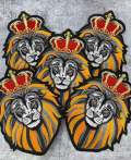 Exclusive: 1-pc "Royal Lion w/Red Crown" 100% Embroidered Iron on Patch, DIY Applique, Large Patch, Size 9", Gifts for Him, Jacket Patch