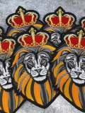 Exclusive: 1-pc "Royal Lion w/Red Crown" 100% Embroidered Iron on Patch, DIY Applique, Large Patch, Size 9", Gifts for Him, Jacket Patch