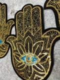 Exclusive, "Golden Hamsa Blue Eye Patch," Sequins Iron-on Patch, Bling Patch, DIY Applique; Vintage Patch, Sz 10.5", Eye of Protection, 1-pc