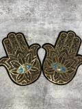 Exclusive, "Golden Hamsa Blue Eye Patch," Sequins Iron-on Patch, Bling Patch, DIY Applique; Vintage Patch, Sz 10.5", Eye of Protection, 1-pc