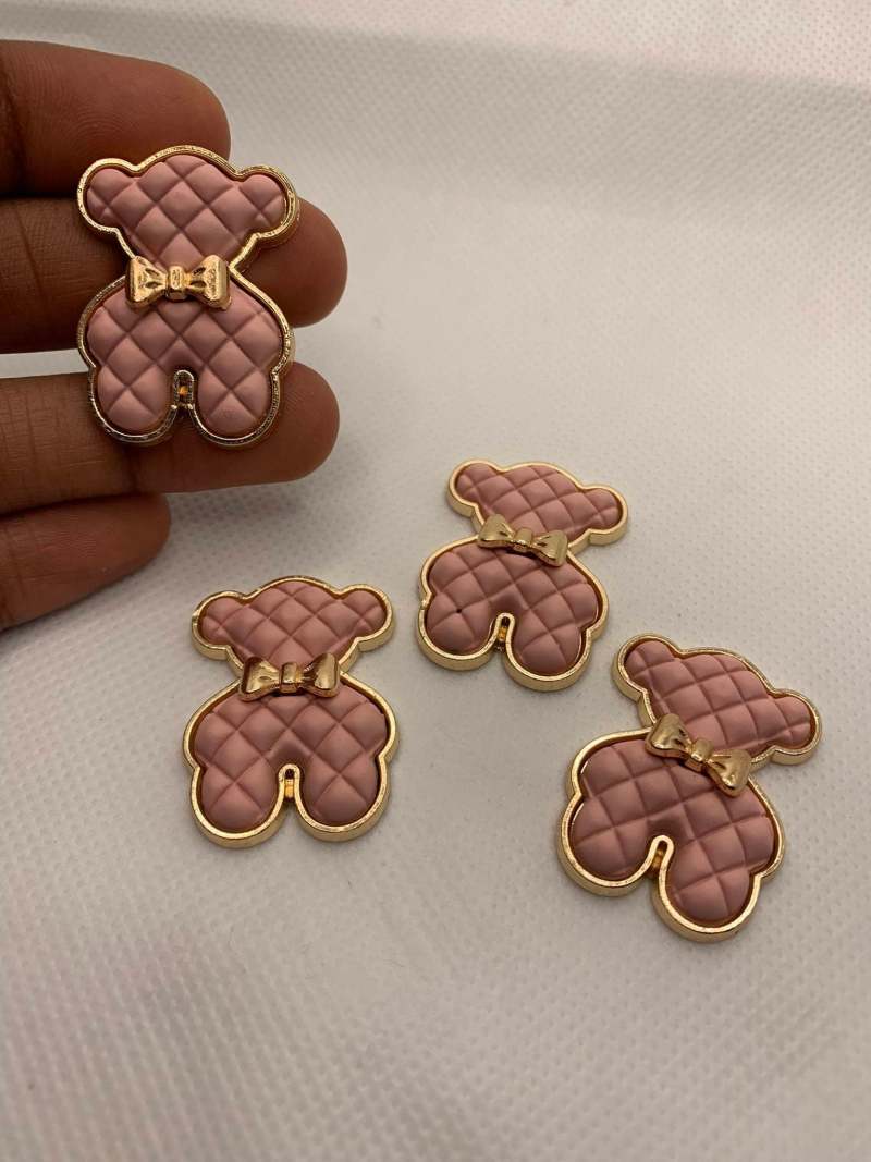 Exclusive, Mauve Pink "Bear" Tufted w/Gold Bow Charm, 1-pc Flatback Charm for CR O CS, Phone Cases, Sunglasses, Decor, and More! Size 2"