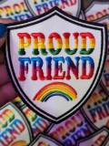 Pride Collection: 1-pc, "Proud  Friend" Support Badge, Sz 3.5" Embroidered Iron-on Patch/LGBTQ Patch for Jackets, Hats, Crocs