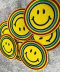 Super Happy "Smily Face Emoji" Circular Patch, Embroidered Iron On Patch, Fashion Patch for Clothing, 3-inch x 3-inch badge
